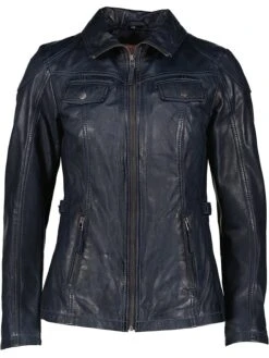 Lederjacke "Remi" In Dunkelblau -Mode Damen caminari lederjacke remi in dunkelblau 2