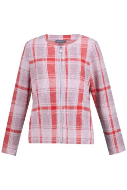 Sweatjacke Karo Rundhals Flauschsweat In Rosa -Mode Damen gina laura sweatjacke karo rundhals flauschsweat in rosa 2