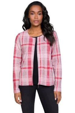 Sweatjacke Karo Rundhals Flauschsweat In Rosa