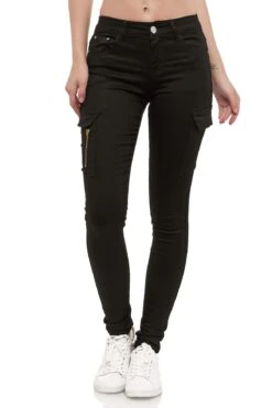 Denim Cargo Jeans Hose Stretch Treggings Röhrenjeans In Schwarz