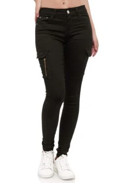 Denim Cargo Jeans Hose Stretch Treggings Röhrenjeans In Schwarz -Mode Damen miss rj denim cargo jeans hose stretch treggings rohrenjeans in schwarz 3