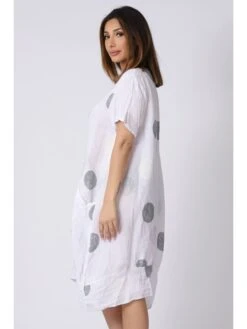 Leinen-Kleid "Lea" In Weiß -Mode Damen plus size company leinen kleid lea in weiss 2