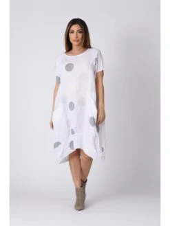 Leinen-Kleid "Lea" In Weiß -Mode Damen plus size company leinen kleid lea in weiss 3