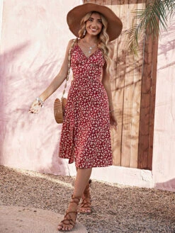 Kleid In Rot/ Weiß -Mode Damen pretty summer kleid in rot weiss 1