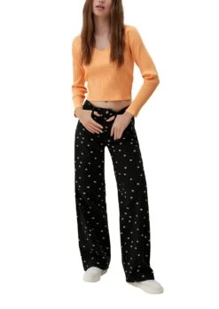 QS By S.Oliver Slim: Jeans Mit Blumenprint Schwarz -Mode Damen qs by s oliver slim jeans mit blumenprint schwarz 3