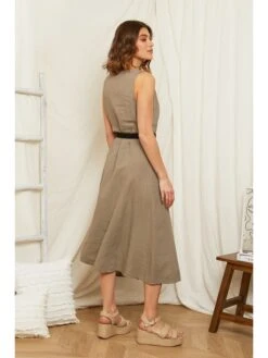 Leinen-Kleid In Taupe -Mode Damen rodier lin leinen kleid in taupe 2