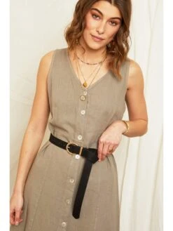 Leinen-Kleid In Taupe -Mode Damen rodier lin leinen kleid in taupe 3