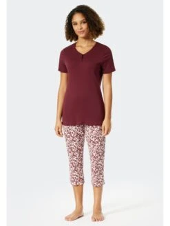 Schiesser Pyjama In Pflaume/ Weiß -Mode Damen schiesser pyjama in pflaume weiss 2