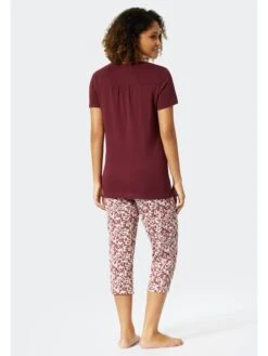Schiesser Pyjama In Pflaume/ Weiß -Mode Damen schiesser pyjama in pflaume weiss 3