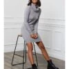 Strickkleid In Grau -Mode Damen soft cashmere strickkleid in grau