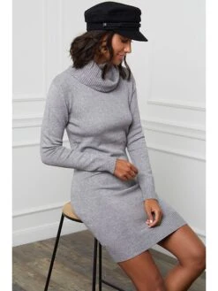 Strickkleid In Grau -Mode Damen soft cashmere strickkleid in grau 2