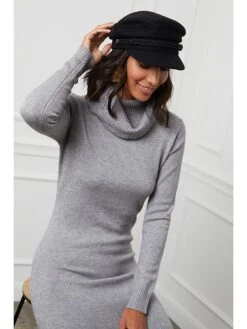 Strickkleid In Grau -Mode Damen soft cashmere strickkleid in grau 3