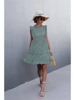 Kleid In Grün/ Weiß -Mode Damen tina kleid in grun weiss 2